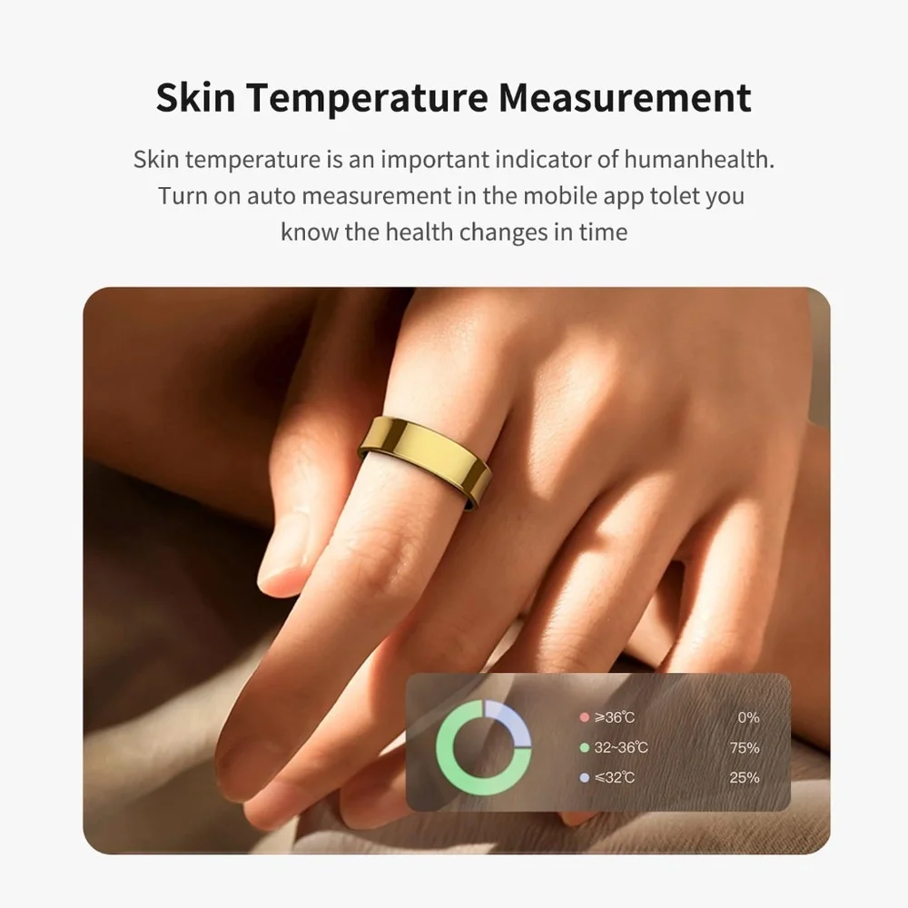 Fitness Ring Health Tracker Black Size 8
